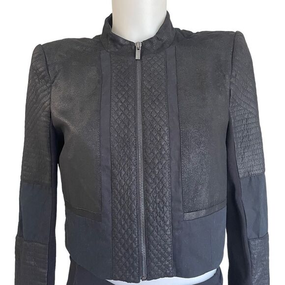 BCBGMAXAZRIA Women's Joshua Quilted Moto Cropped Full Zip Jacket Black Sz S NEW - Picture 3 of 13